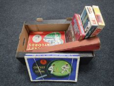 A box containing two vintage Lords Cricket games together with a Balyna cricket game and three