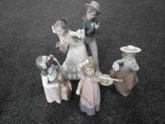 Four Nao figures to include, Spanish dancers, girl with violin,