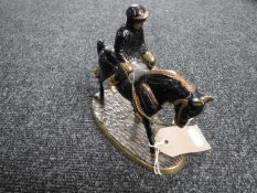 A hand painted brass figure - horse with jockey