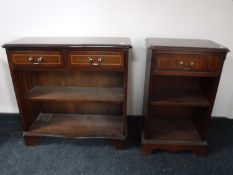 An inlaid mahogany open bookshelf, fitted two drawers,