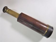 A 19th century leather and brass six draw telescope by Franks, Manchester,