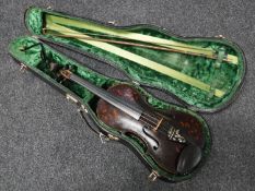 A late 19th century Stradivarius copy violin, labelled within 'From J. H.
