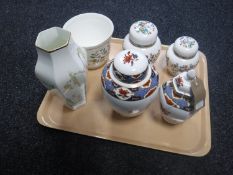 A tray of two Coalport Ming Rose ginger jars, Minton Hadden Hall planter,