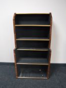 A set of open bookshelves,