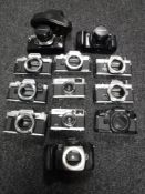 Olympus cameras to include; OM-2 (X2), OM10 (X3), 35 EC, OM20, 35 RC, OM30, OM101 (X2) and OM1.