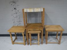 A blonde oak side table and one other,
