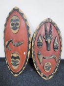 Two hand painted tribal shields