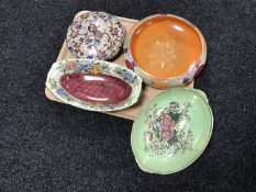 A tray of Maling brown chintz lidded bowl, Maling peony rose and rosalind bowl,