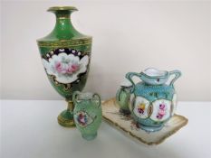 A Royal Crown Derby green and gilt urn-shaped vase, height 20cm,