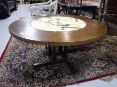 A late 20th century oak coffee table inset marble panel