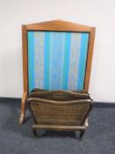 A fire screen and oak and bergere mag rack