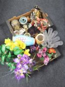 Two boxes of oriental figures, brass,