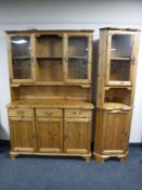 A pine triple door kitchen dresser with matching corner unit