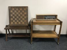 A teak dumb waiter, an oak two tier stand,