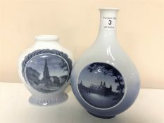 A Royal Copenhagen bulbous vase decorated with Frederiksborg Castle, height 20cm,