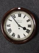 A circular mahogany wall timepiece with chain-driven single fusee movement, signed Finch,