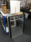 Three contemporary framed mirrors, two wall canvas,