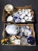 Two boxes of cd radio, Maling vase, assorted English and Japanese tea china,