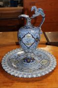 A 19th century French faience porcelain ewer and charger by J.