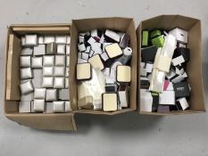 Three boxes of assorted jewellery boxes and display stands