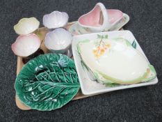 A tray containing Maling basket and shallow bowl, four Maling grapefruit dishes,