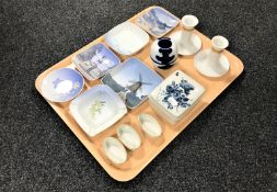 A collection of Royal Copenhagen porcelain including pair of candlesticks, lidded trinket box,