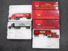 Two boxed Matchbox trucks and trailers together with four further Dinky models of Yesteryear trucks