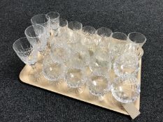 A tray of assorted lead crystal drinking glasses