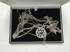 Four sterling silver necklaces, 57.9g.