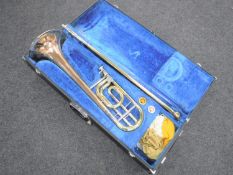 A Yamaha YBL 321 trombone in case with two mouth pieces