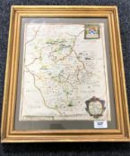 A 17th/18th century hand coloured map, A Mapp of Bedford Shire with its Hundreds,