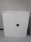 A Dams double door metal stationary cabinet with keys