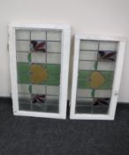Two framed leaded stained glass windows