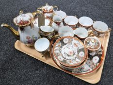 A tray of oriental Imari tea china,