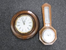An oak-cased barometer, fitted with thermometer above, together with a Danish 