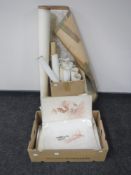 A box of unframed 19th and 20th century prints including George Redon,