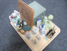 A tray of oriental enamelled bird ornament,