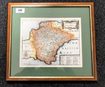 A 17th/18th century hand coloured map, A Mapp of Devon Shire with its Hundreds, R.P. Sculp.