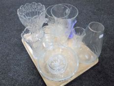 A tray of glassware, crystal ice bucket,