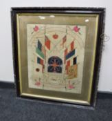 An early 20th century hand stitched silk work panel, Allied Forces in China 1900-1903,