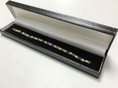 A 9ct gold multi gem set bracelet, length 19 cm.
