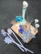 A tray of glass candlesticks,