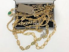 A box of gilt metal chains etc.