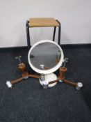 A pair of 1970's teak three way light fitting,