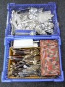 Two crates of flatware