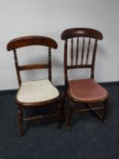 A stained pine rocking chair and a bedroom chair (2)