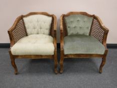 Two button upholstered bergere armchairs