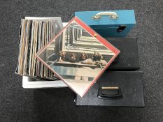 A box and three cases of LP records - The Beatles, Queen, T Rex,