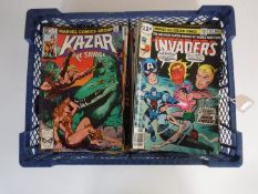 A basket containing approximately sixty 1970's and later Marvel comics
