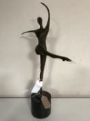 An Art Deco style bronze figure of a female dancer, on marble base,